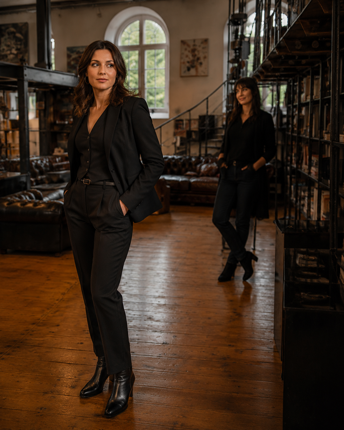 Zwei weibliche Models mit klarer Bildhierarchie im Black Steel Loft