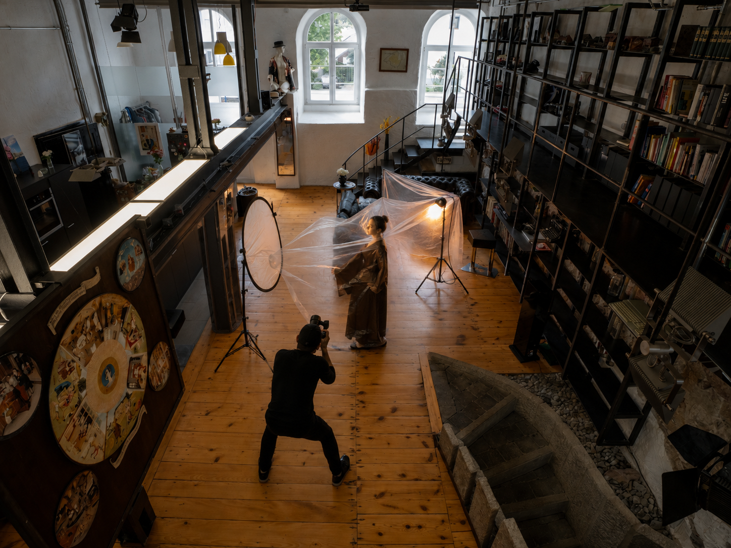 Draufsicht des Folien-Setups im Black Steel Loft