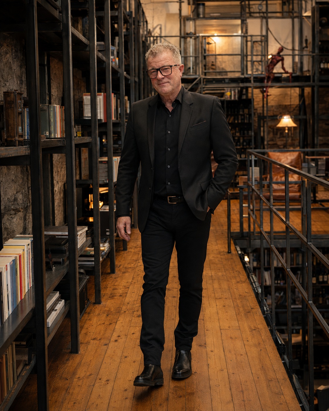 Businessmann auf Galerie im Loft